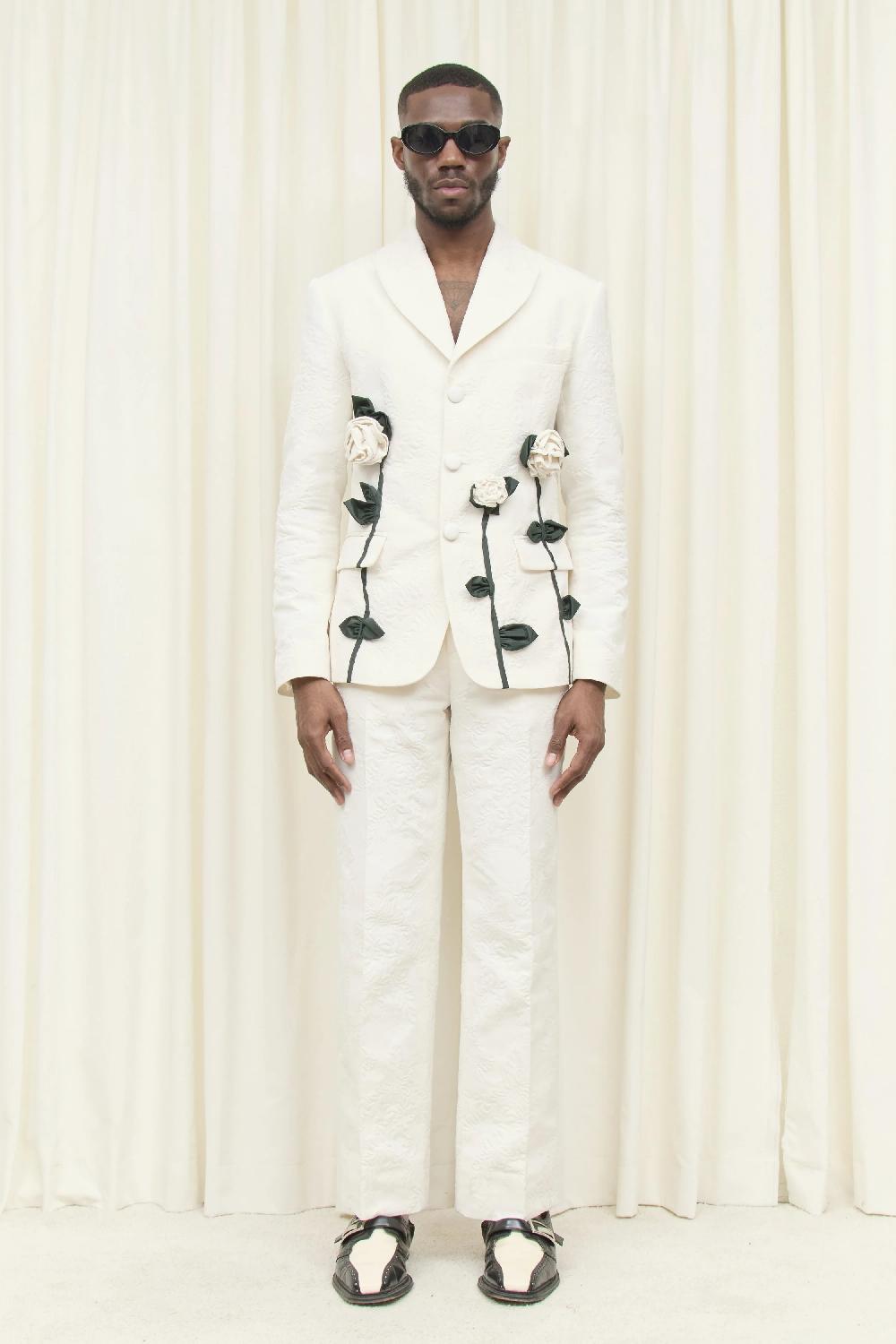 Tanner Fletcher Walt Brocade Blazer With Rosettes