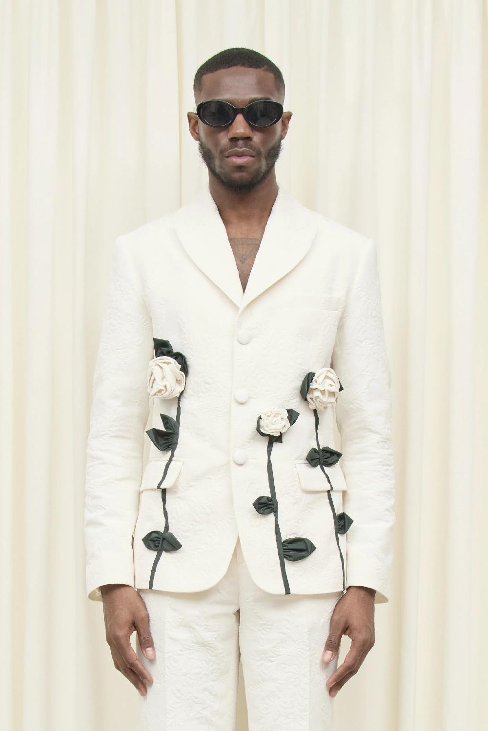 tanner fletcher Walt Brocade Blazer with Rosettes