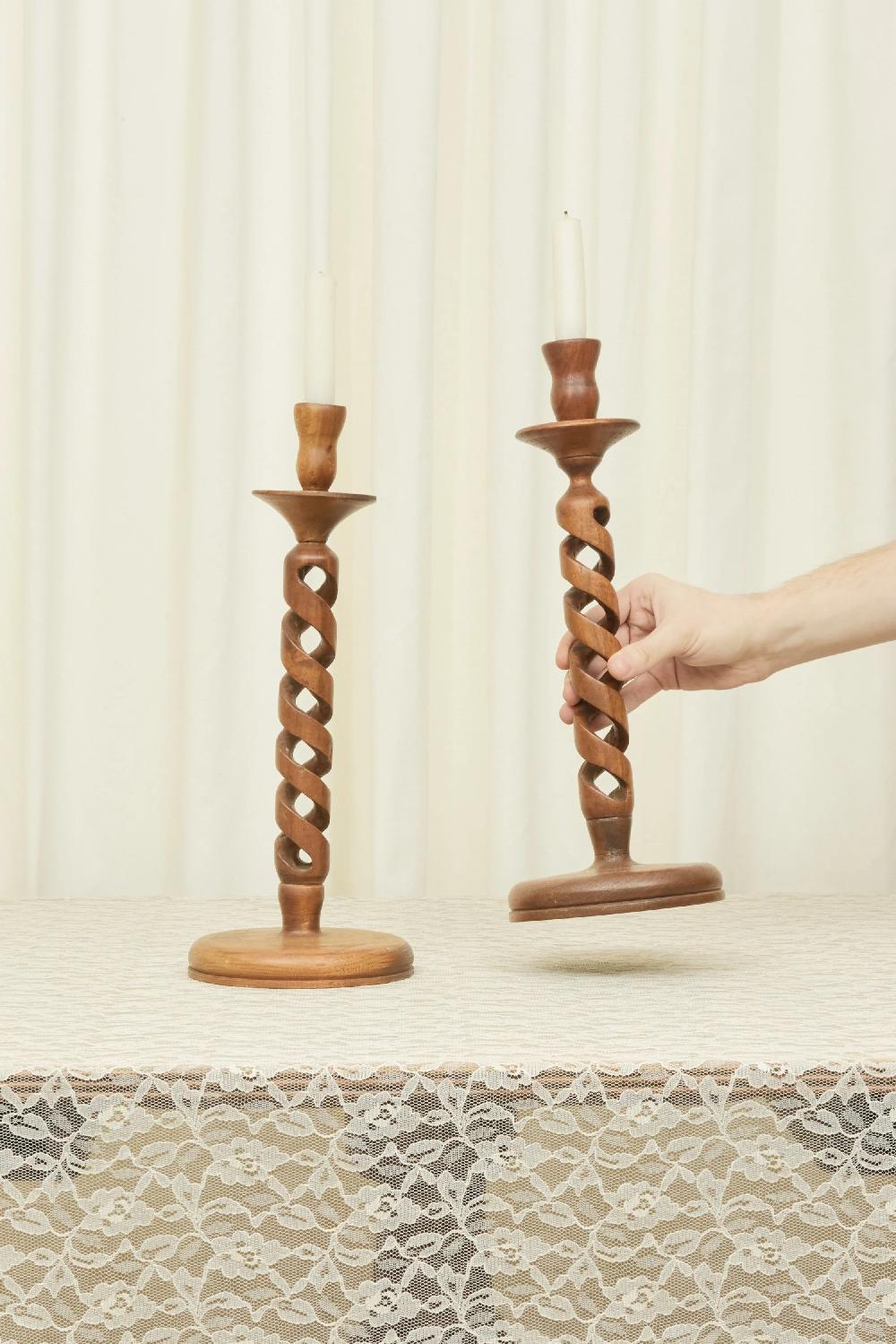 tanner fletcher Vintage Barley Twist Candle Holder Set/2