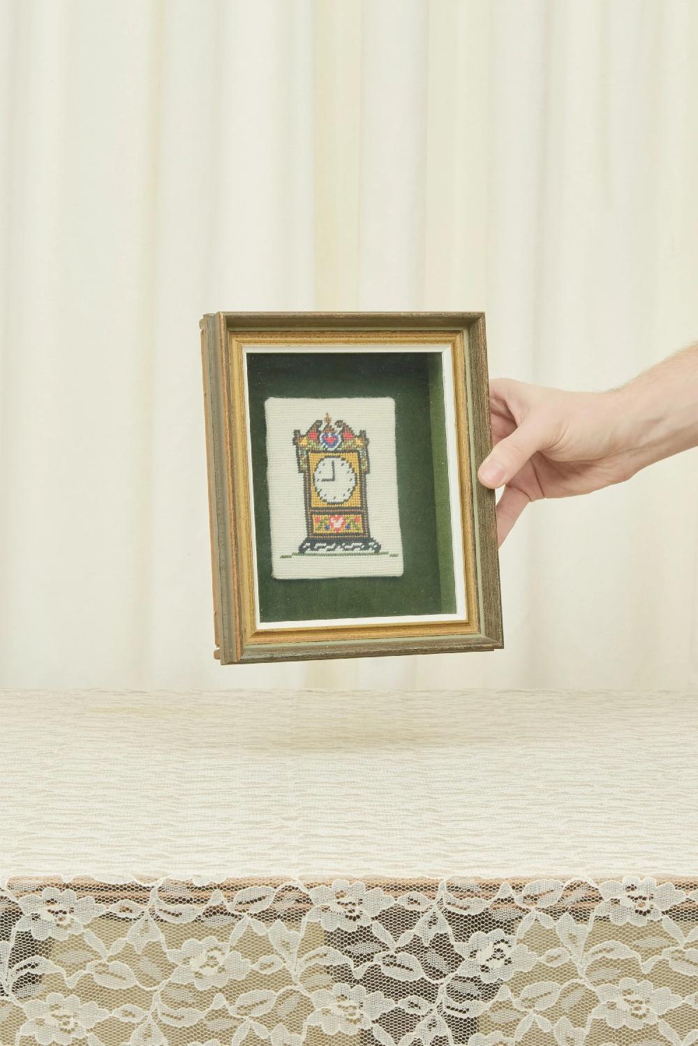 tanner fletcher Vintage Clock Shadowbox Needlepoint