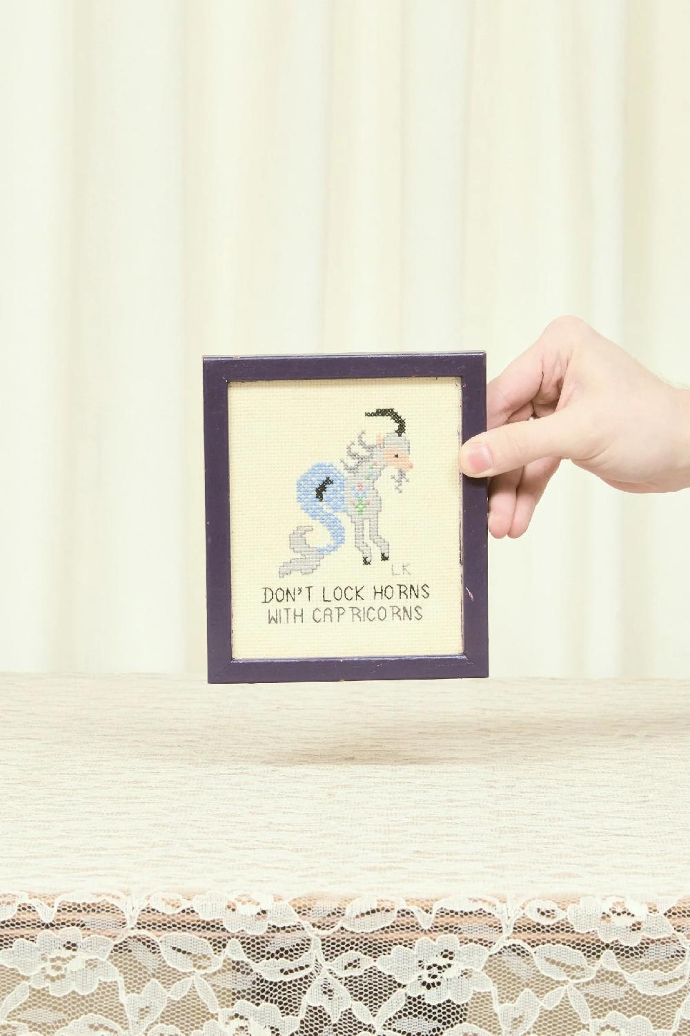 Tanner Fletcher Vintage "Don't Lock Horns With Capricorns" Needlepoint