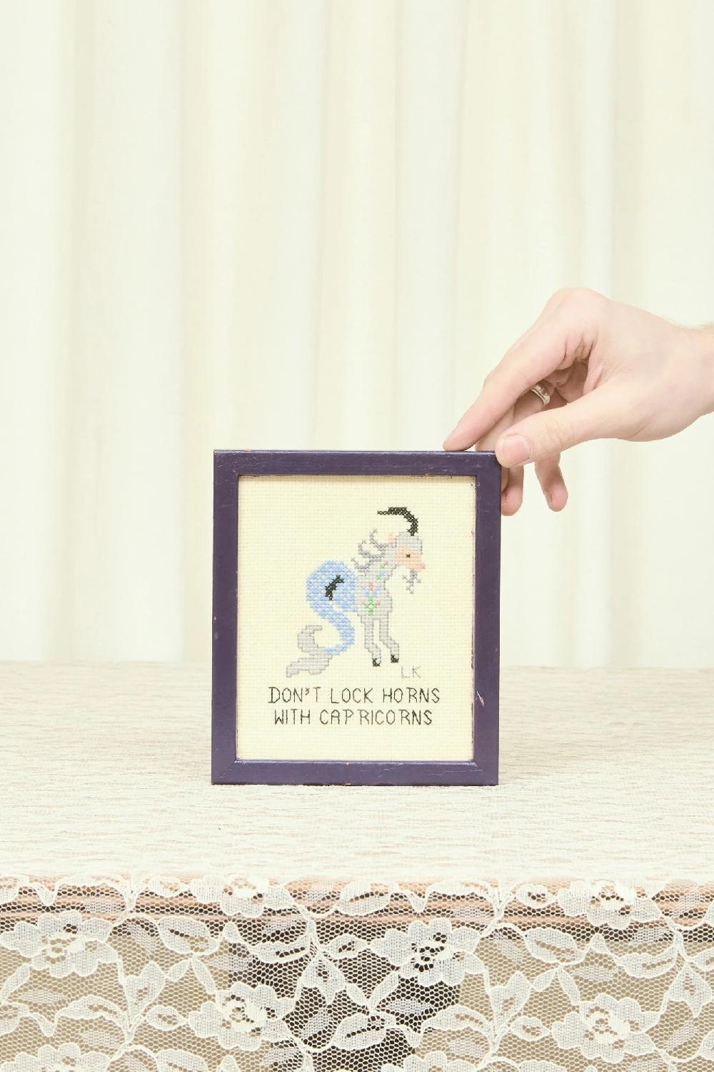tanner fletcher Vintage "Don't Lock Horns with Capricorns" Needlepoint