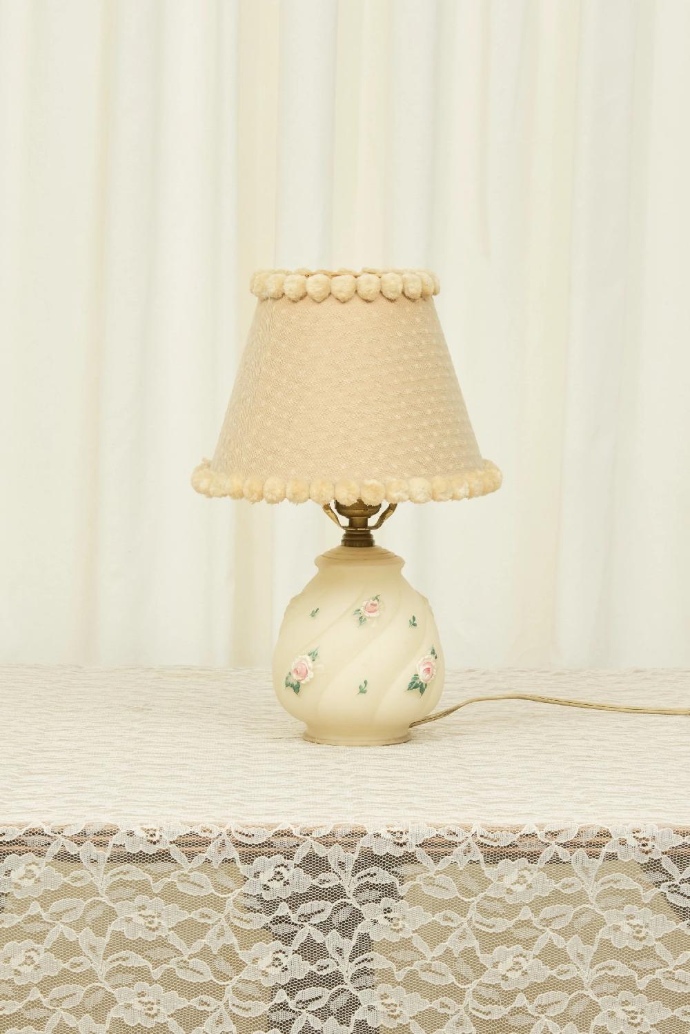 Tanner Fletcher Vintage Floral Lamp With Pom Pom Shade
