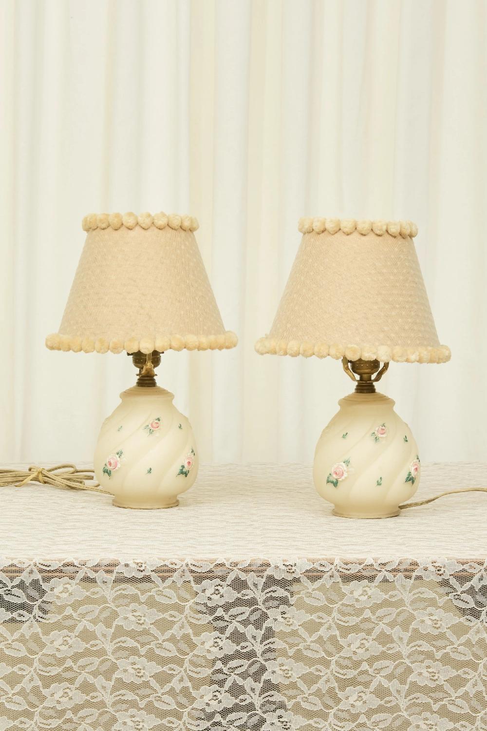 Tanner Fletcher Vintage Floral Lamp With Pom Pom Shade