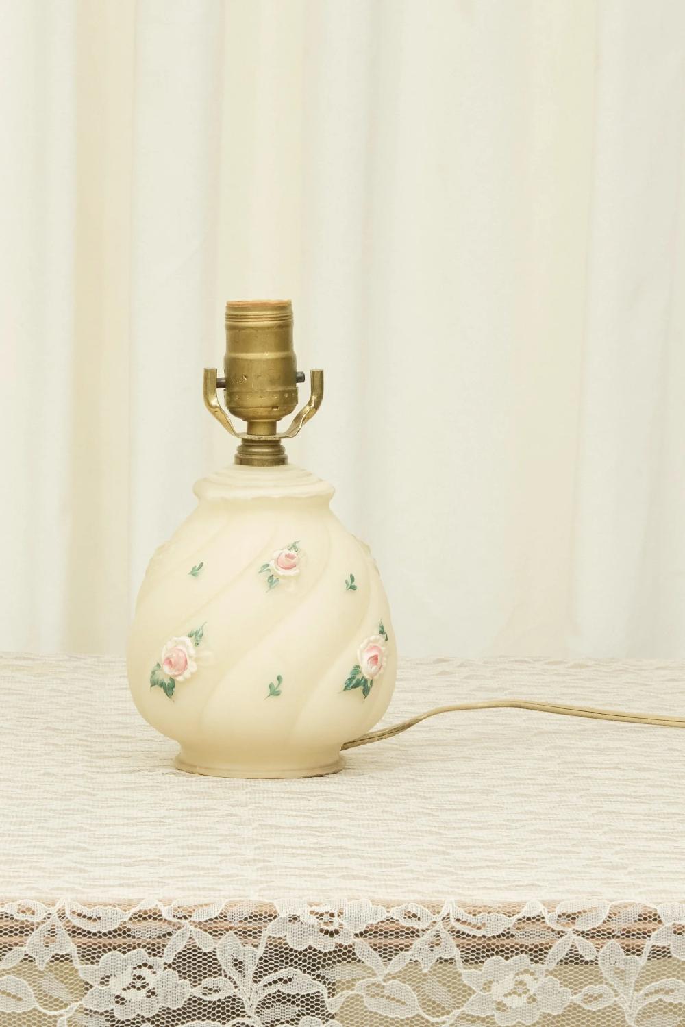 Tanner Fletcher Vintage Floral Lamp With Pom Pom Shade