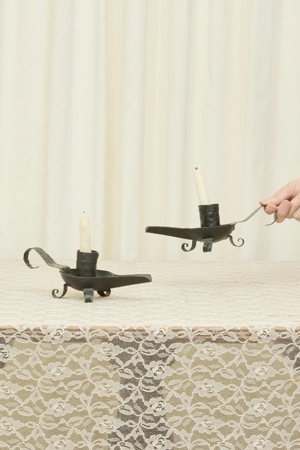 Tanner Fletcher Vintage Forged Iron Candle Holder Set/2