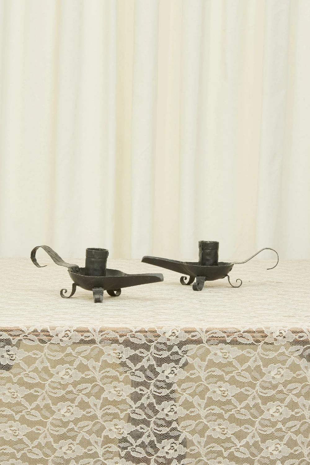 Tanner Fletcher Vintage Forged Iron Candle Holder Set/2