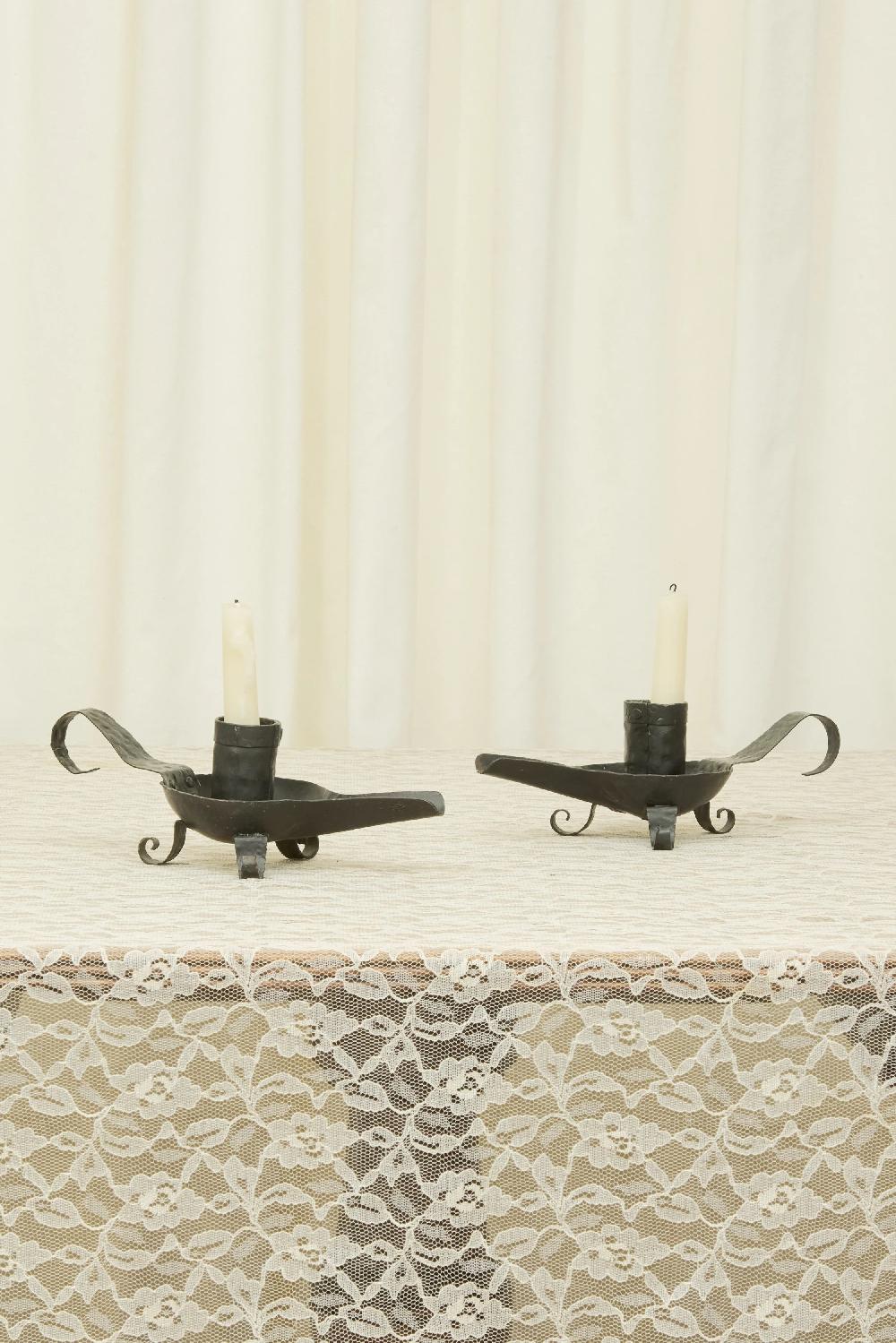 tanner fletcher Vintage Forged Iron Candle Holder Set/2