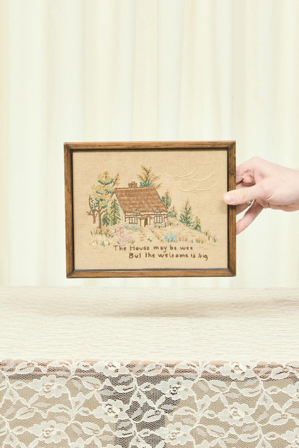 tanner fletcher Vintage “Home Is Wee Welcome Is Big” Embroidered Art (1935)