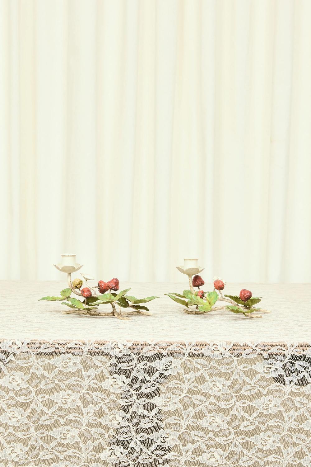 Tanner Fletcher Vintage Italian Metal Strawberry Candle Holders Set/2 (1950's)
