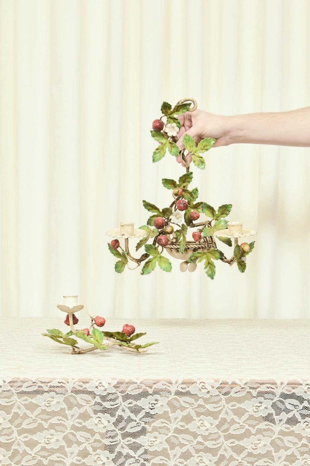 Tanner Fletcher Vintage Italian Metal Strawberry Candle Holders Set/2 (1950's)