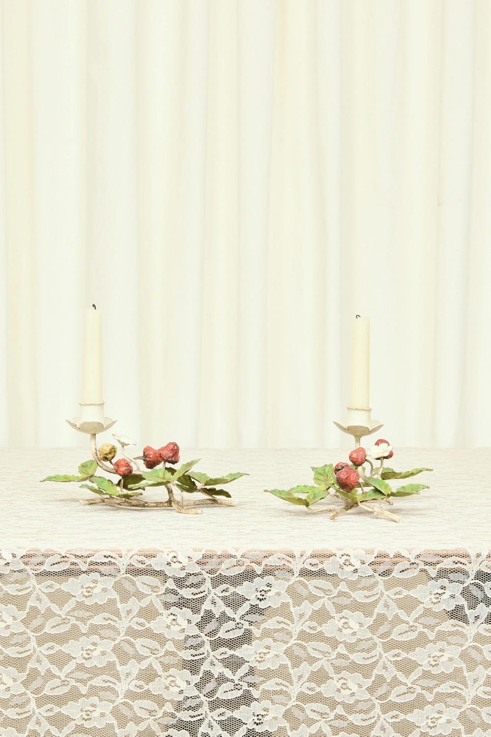 Tanner Fletcher Vintage Italian Metal Strawberry Candle Holders Set/2 (1950's)