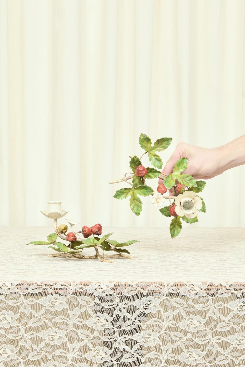 tanner fletcher Vintage Italian Metal Strawberry Candle Holders Set/2 (1950's)