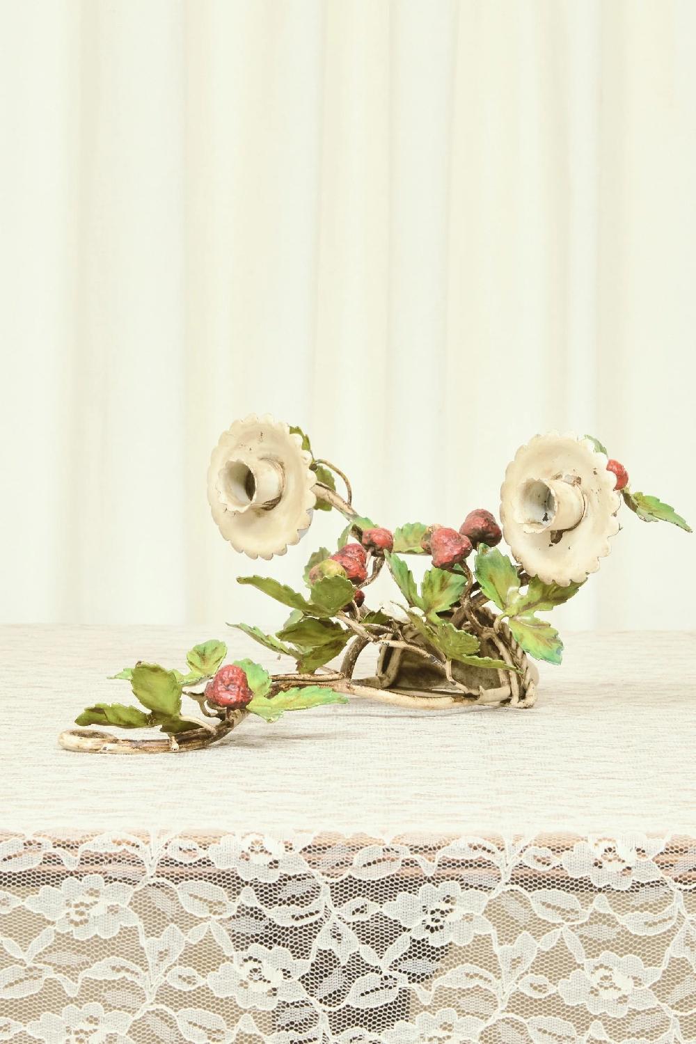 Tanner Fletcher Vintage Italian Metal Strawberry Candle Sconces Set/2 (1950's)