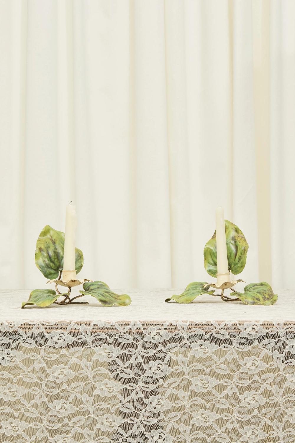 Tanner Fletcher Vintage Metal Floral Candle Holders Set/2