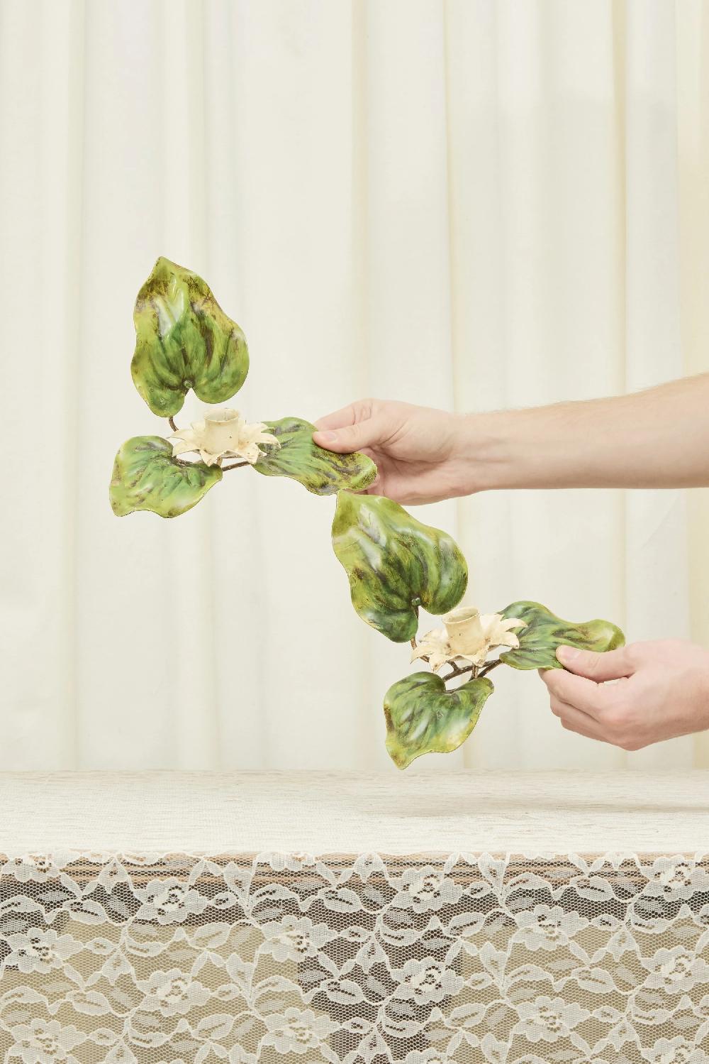 Tanner Fletcher Vintage Metal Floral Candle Holders Set/2