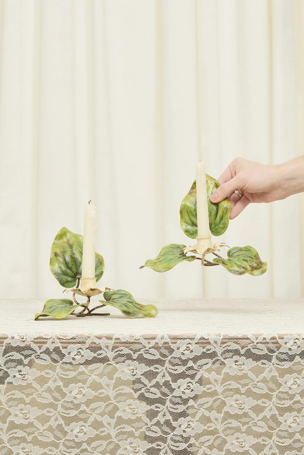 tanner fletcher Vintage Metal Floral Candle Holders Set/2