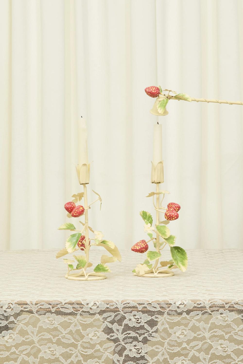 Tanner Fletcher Vintage Metal Strawberry Candle Holders & Snuffer Set/3