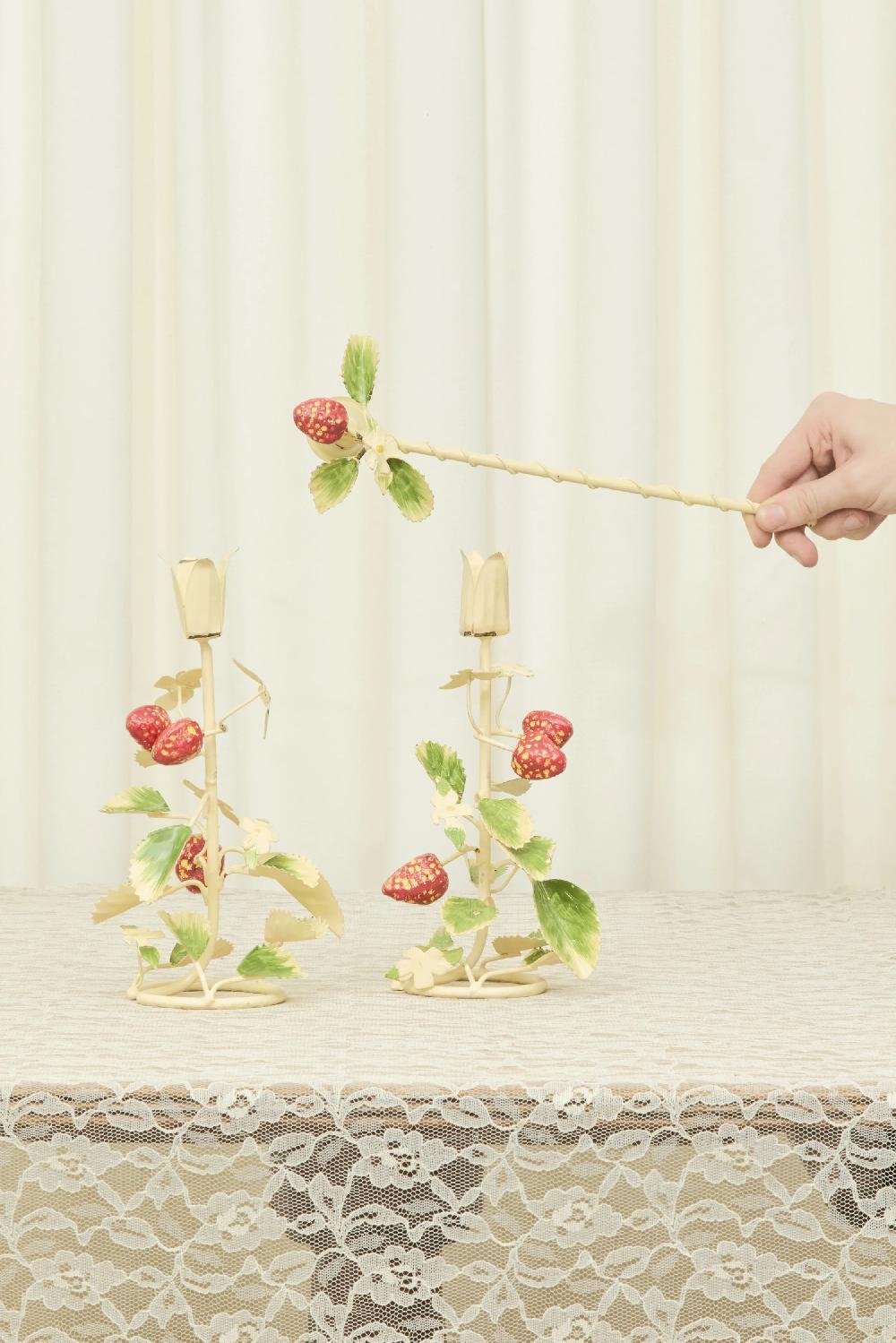 tanner fletcher Vintage Metal Strawberry Candle Holders & Snuffer Set/3