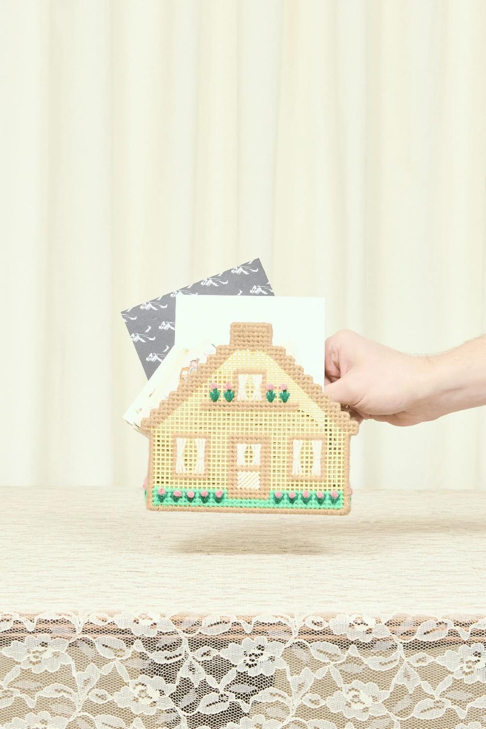 Tanner Fletcher Vintage Needlepoint Cottage Letter/Napkin Holder