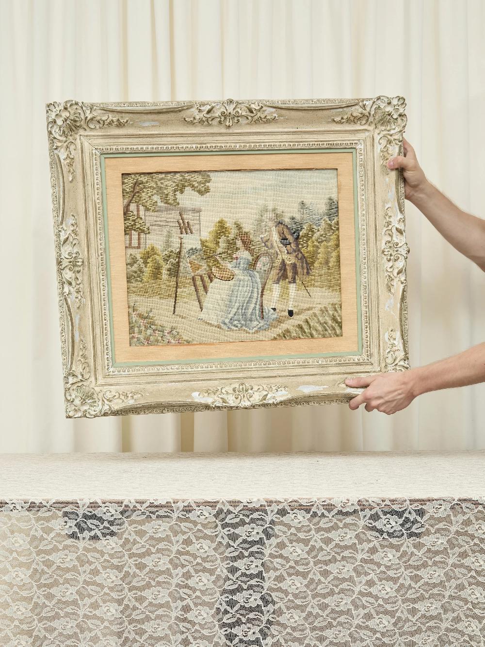 Tanner Fletcher Vintage Needlepoint Scene Of An Artist