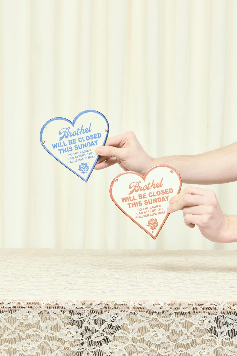 Tanner Fletcher Vintage Porcelain Heart Brothel Sign (1930's)