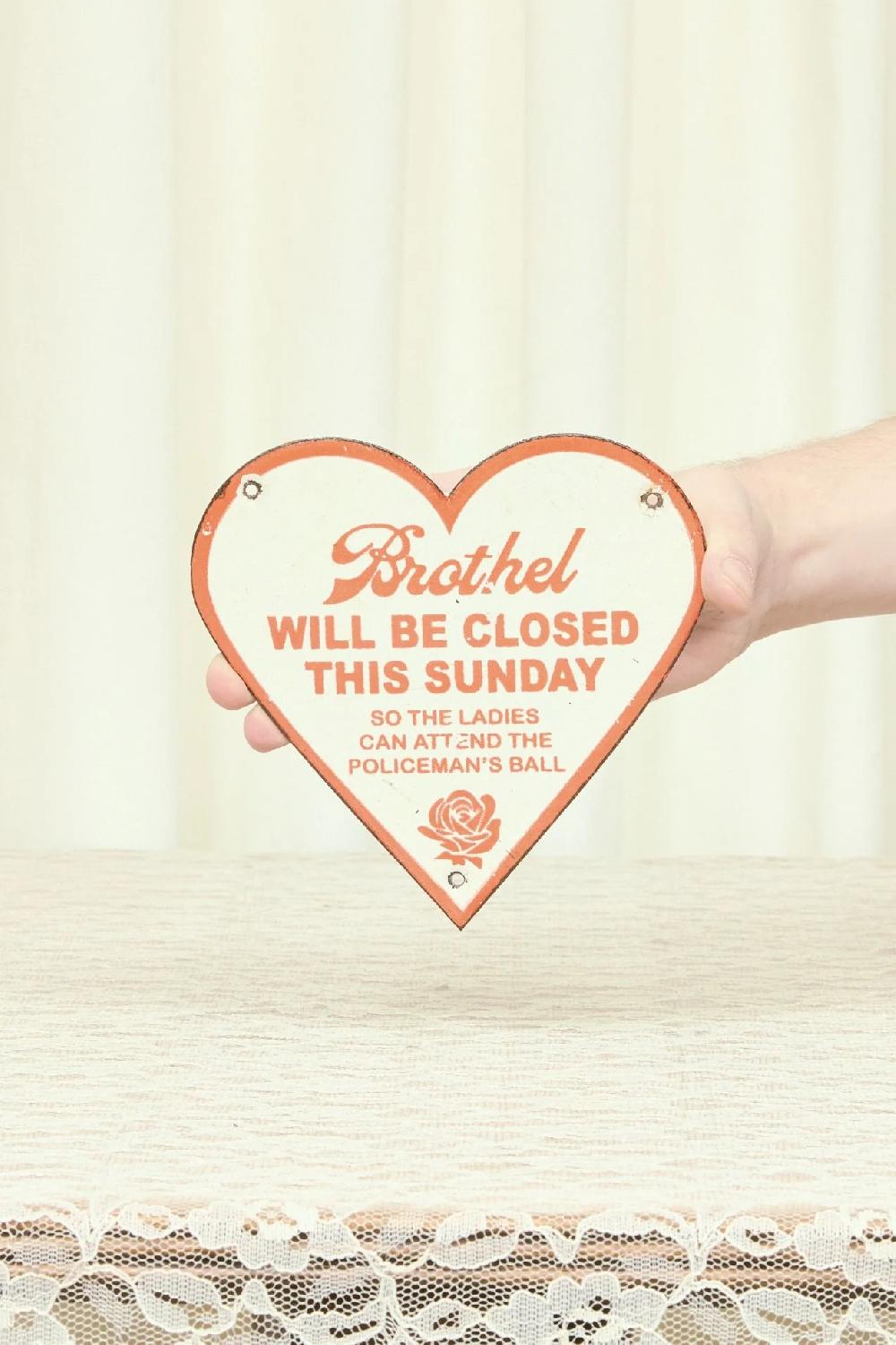 tanner fletcher Vintage Porcelain Heart Brothel Sign (1930's)