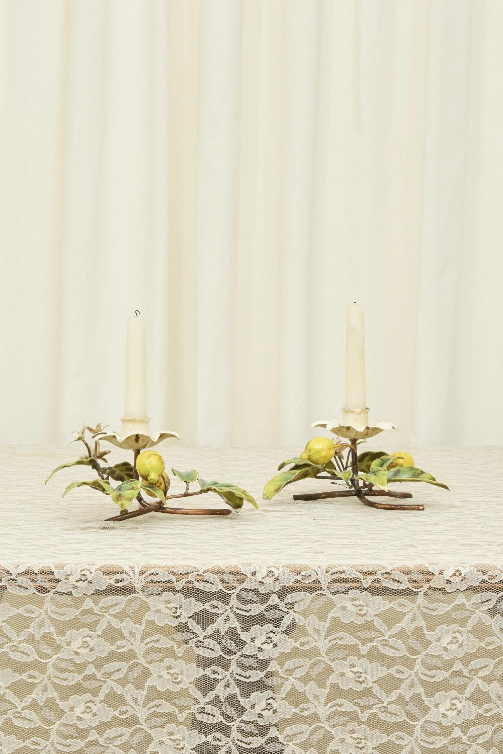 Tanner Fletcher Vintage Rare Metal Lemon Candle Holders Set/2