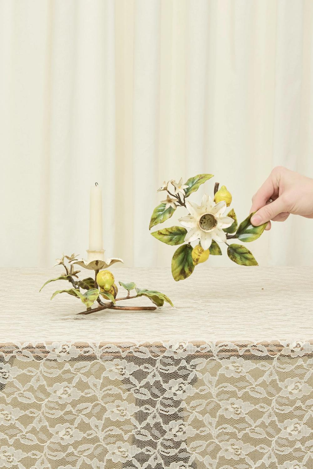 Tanner Fletcher Vintage Rare Metal Lemon Candle Holders Set/2