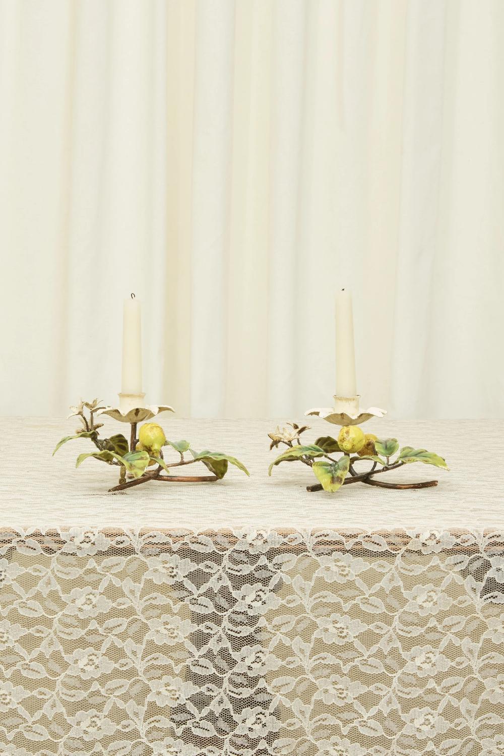 Tanner Fletcher Vintage Rare Metal Lemon Candle Holders Set/2