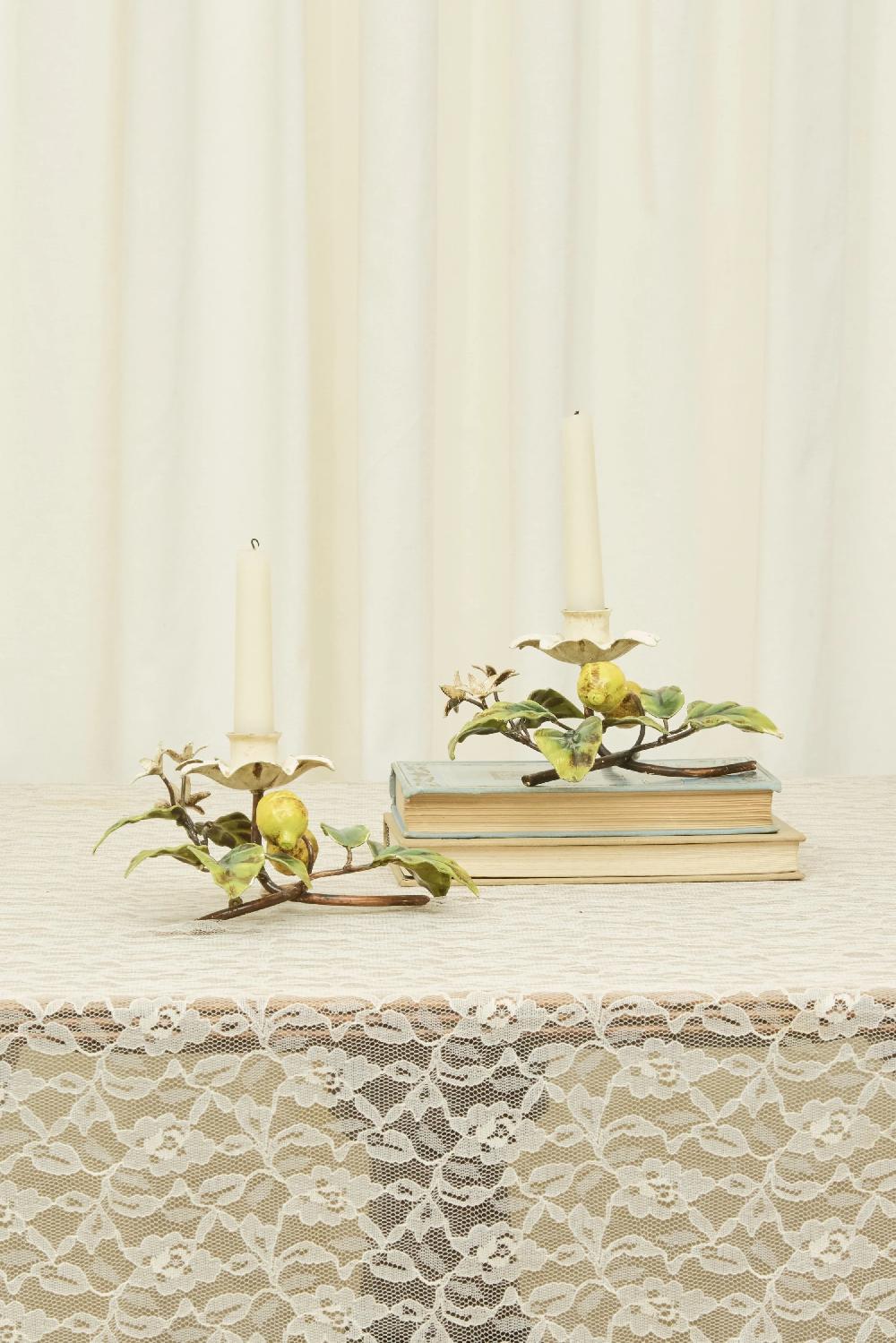 tanner fletcher Vintage Rare Metal Lemon Candle Holders Set/2