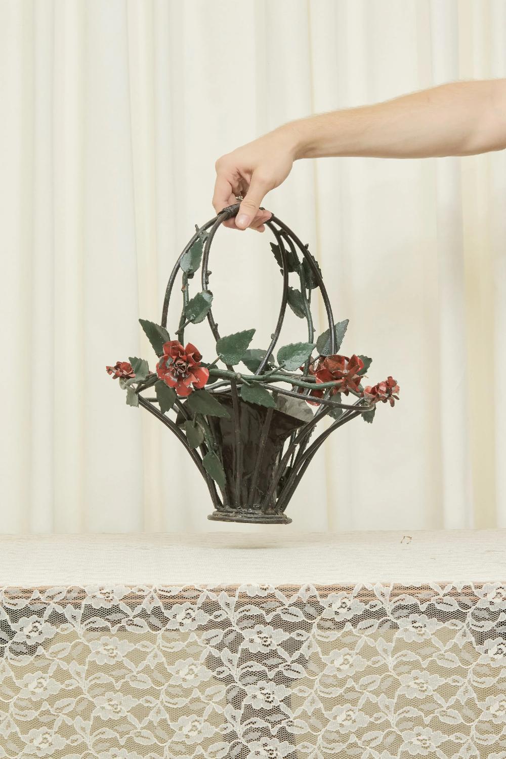 Tanner Fletcher Vintage Tole Flower Basket Plant Holder