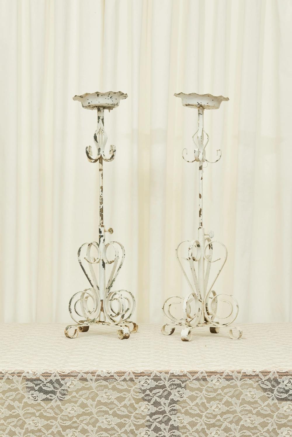 tanner fletcher Vintage Wrought Iron Candle/Plant Holder Set/2