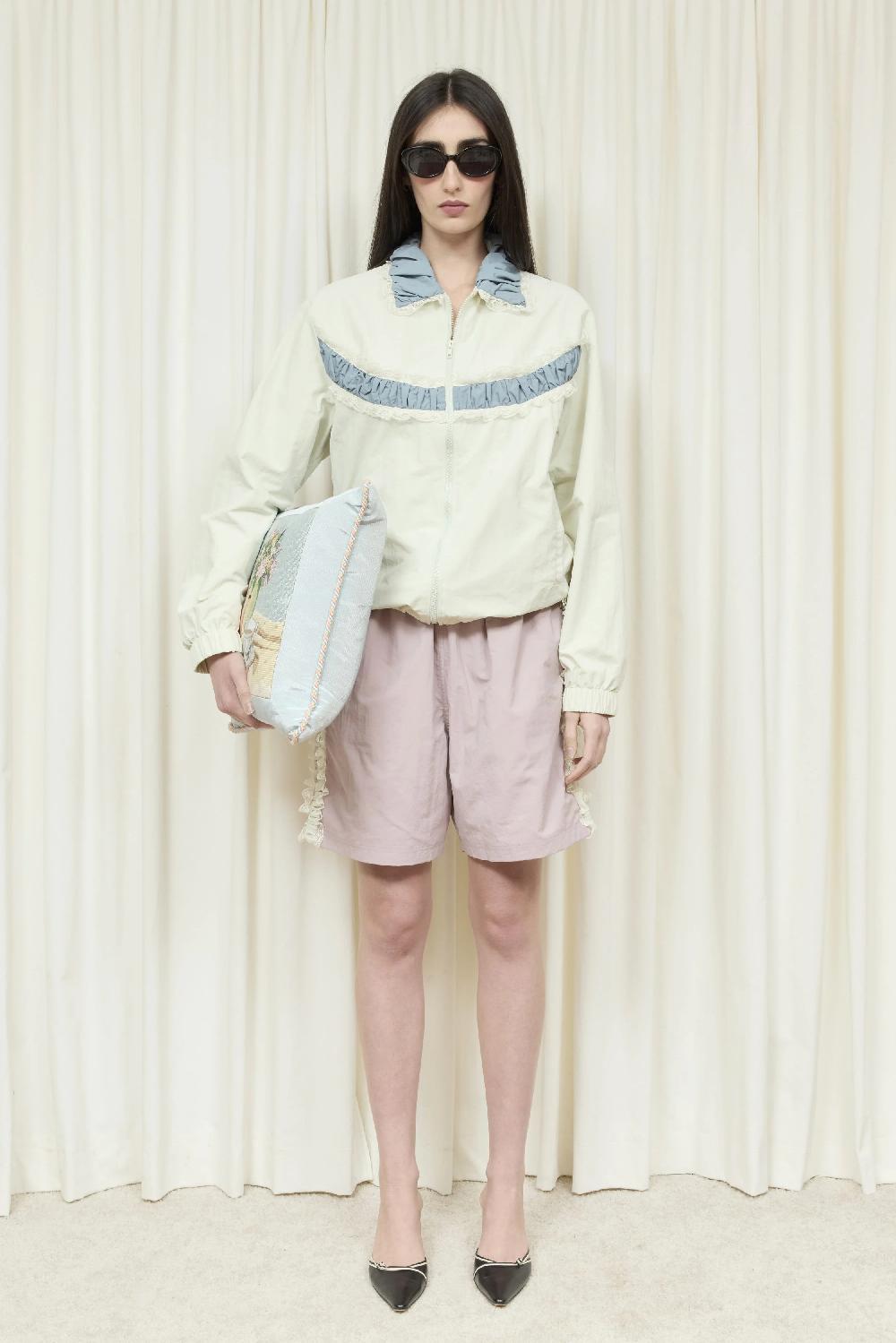 Tanner Fletcher Wilbur Ruched Stripe Windbreaker Short