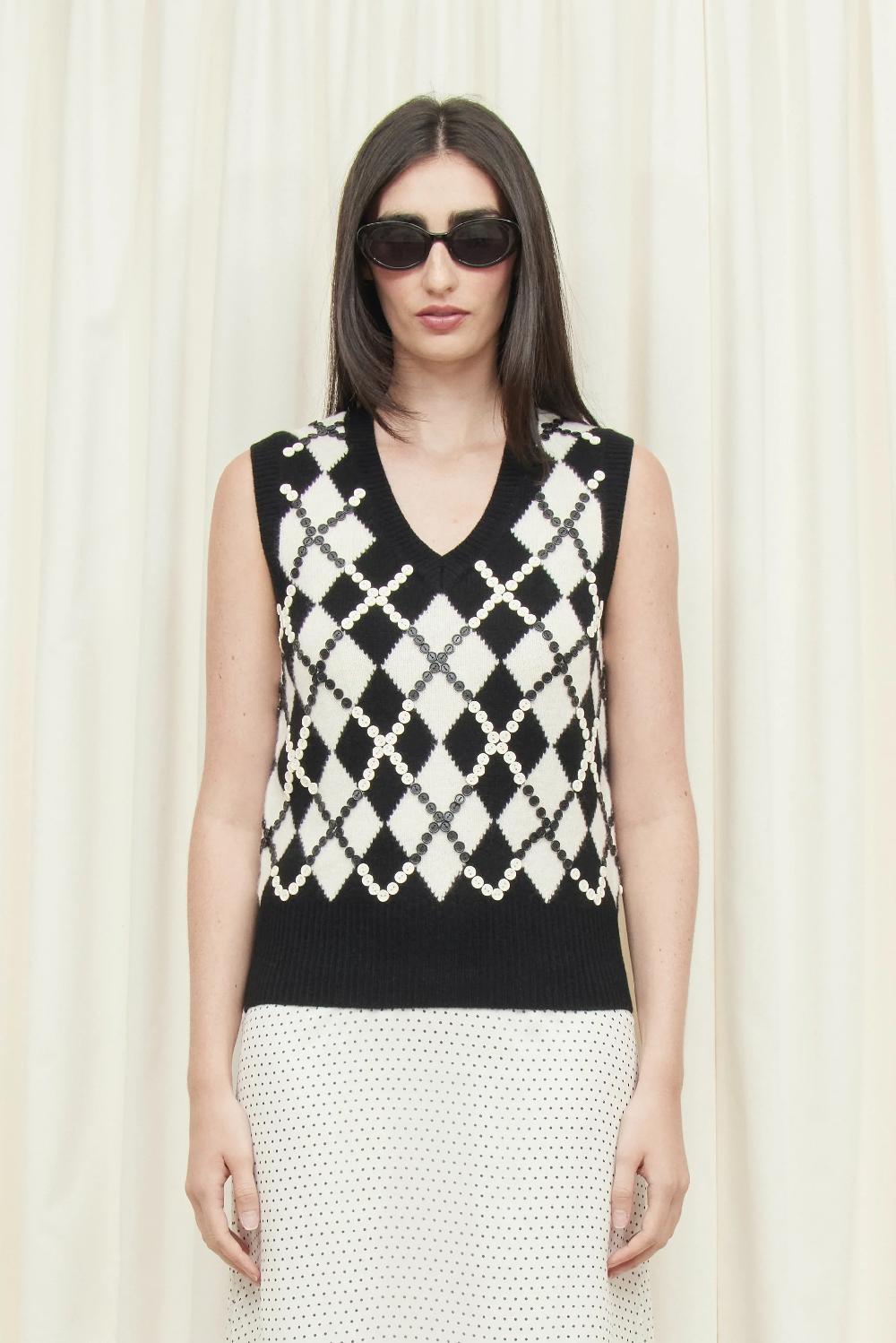 Tanner Fletcher Winston Button Embellished Sweater Vest