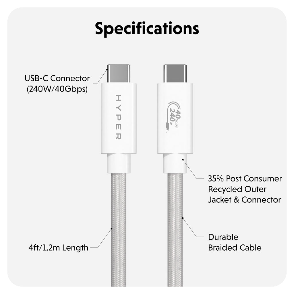 Targus HyperDrive Next USB4 Type-C Performance Cable (1.2m/4ft) - White