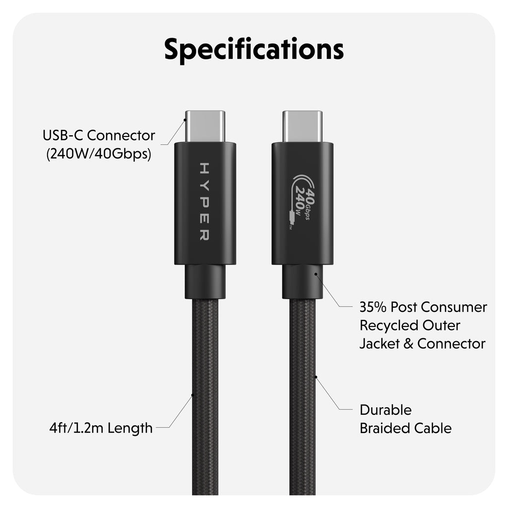 Targus HyperDrive Next USB4 Type-C Performance Cable (1.2m/4ft) - Black