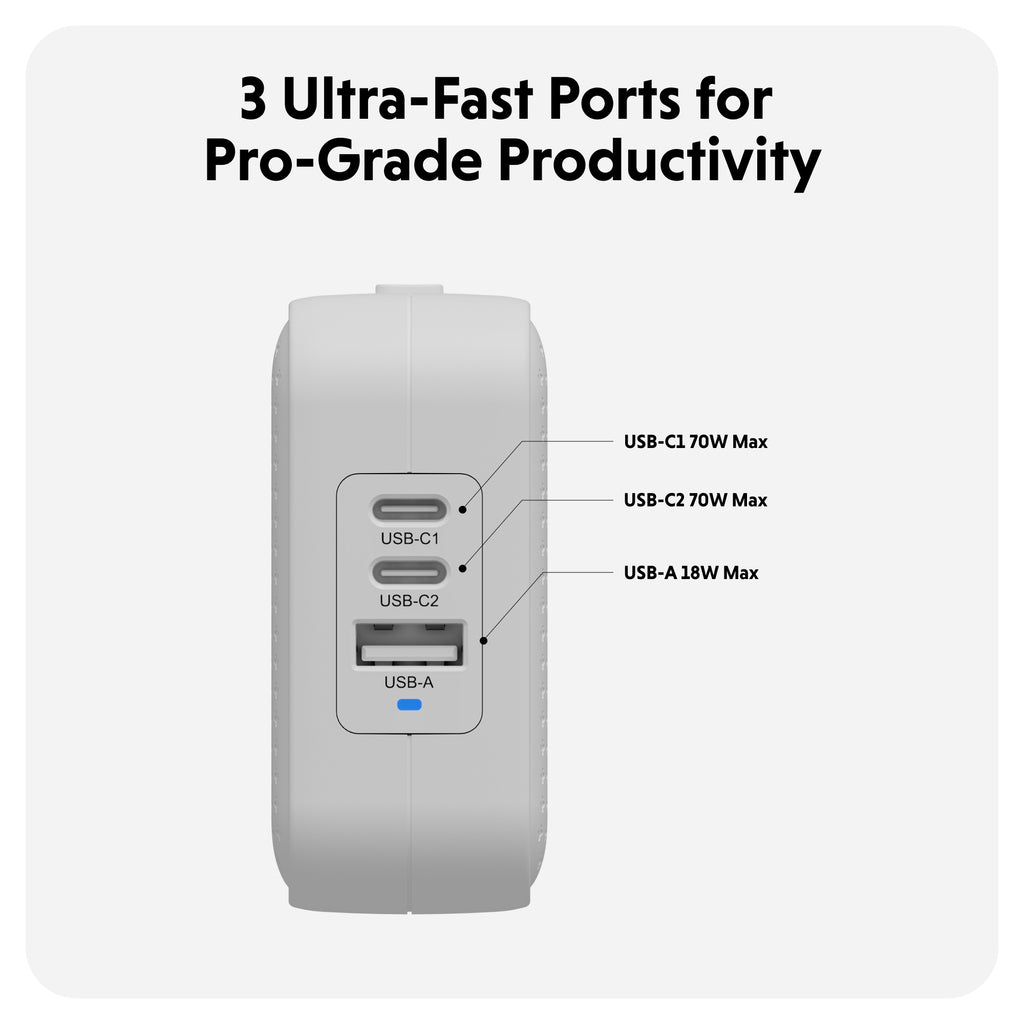 Targus HyperJuice® 70W USB-C GaN Safety Tested Travel Charger - White