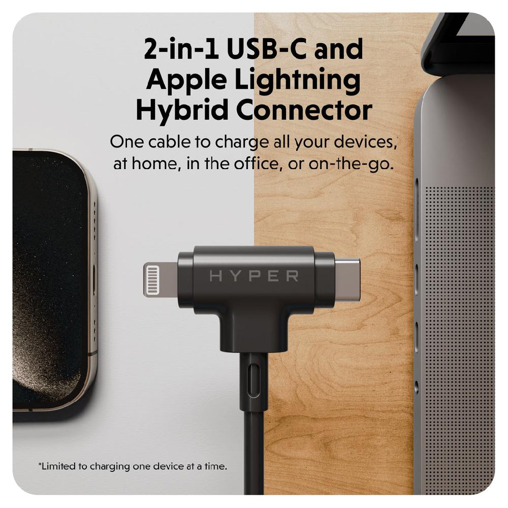 Targus HyperJuice USB-C And Lightning Hybrid Silicone Cable (1.5m/5ft) - Black
