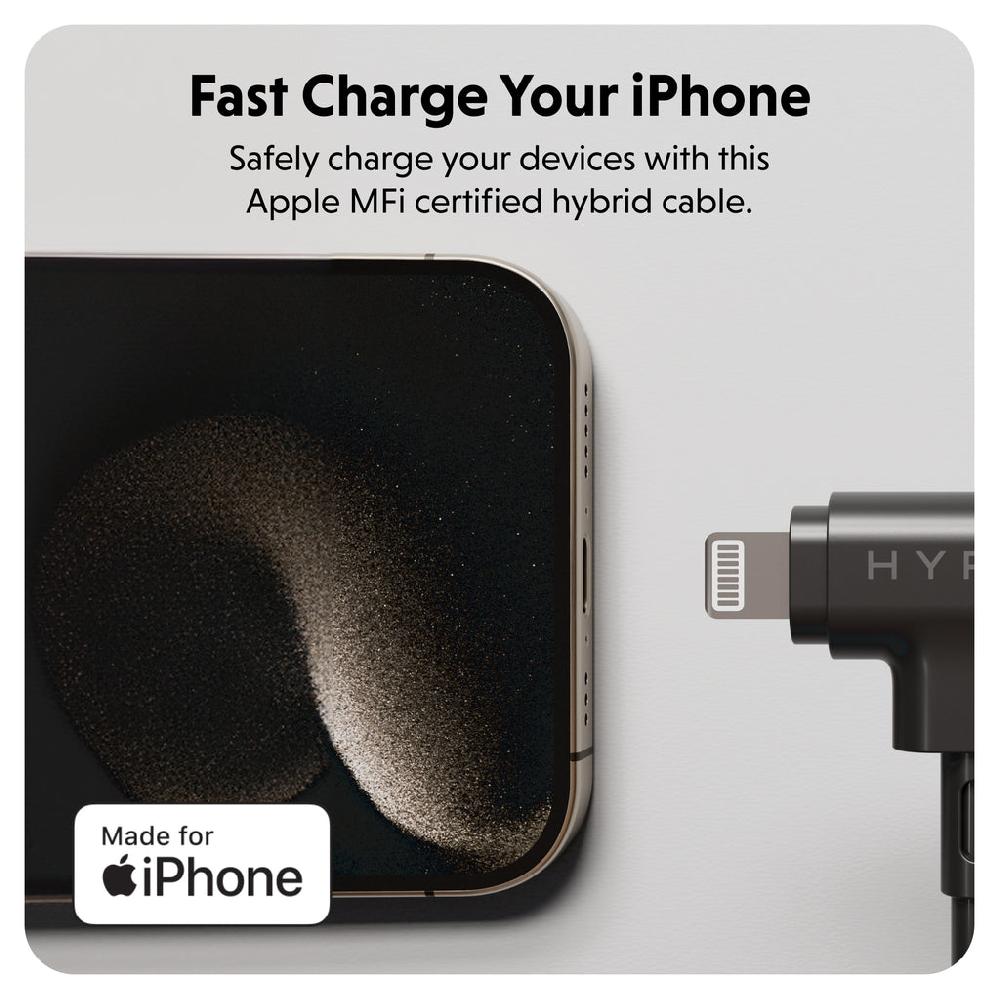 Targus HyperJuice USB-C And Lightning Hybrid Silicone Cable (1.5m/5ft) - Black