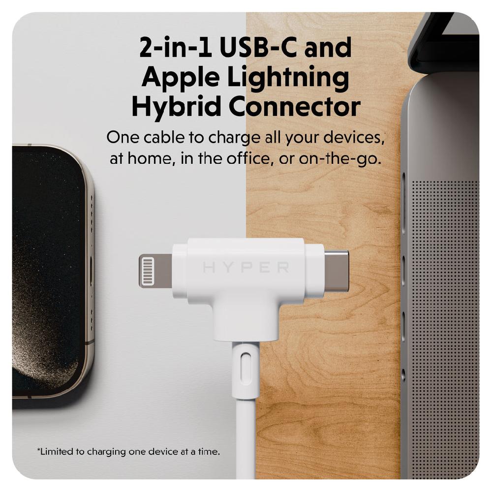 Targus HyperJuice USB-C And Lightning Hybrid Silicone Cable (1.5m/5ft) - White
