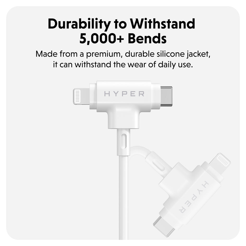Targus HyperJuice USB-C And Lightning Hybrid Silicone Cable (1.5m/5ft) - White