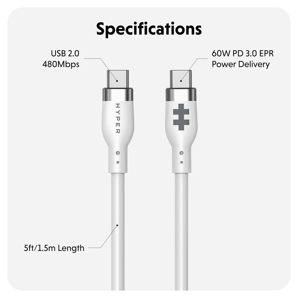 Targus HyperJuice USB-C Silicone Charging Cable (1.5m/5ft) - White