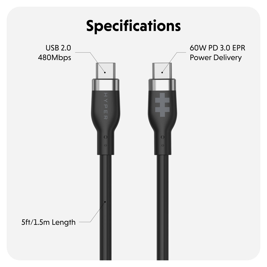 Targus HyperJuice USB-C Silicone Charging Cable (1.5m/5ft) - Black